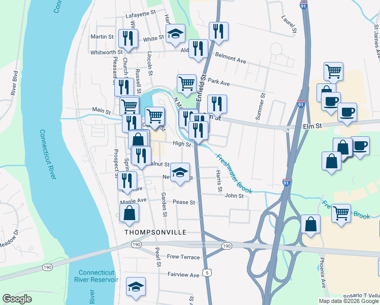 map of restaurants, bars, coffee shops, grocery stores, and more near 35 Burns Avenue in Enfield