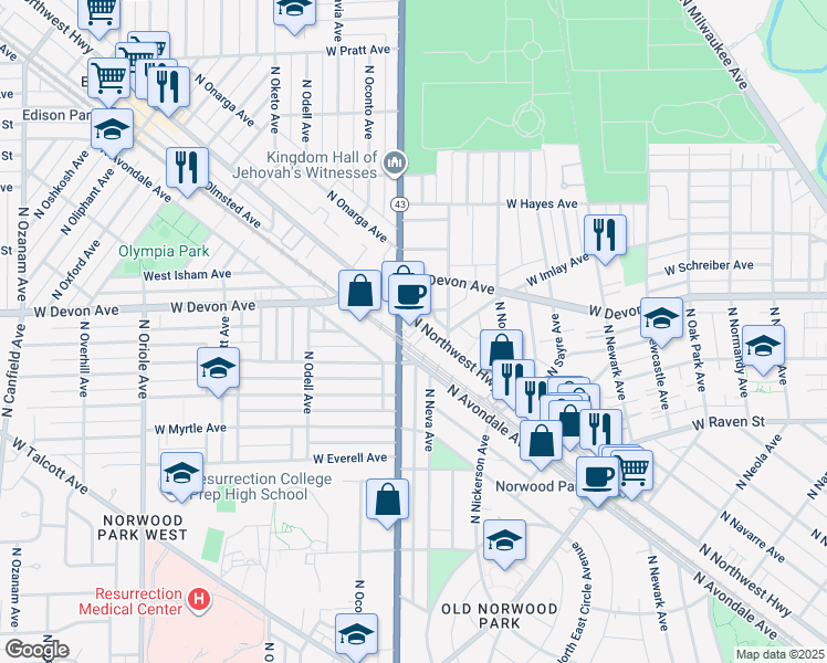 map of restaurants, bars, coffee shops, grocery stores, and more near in Chicago