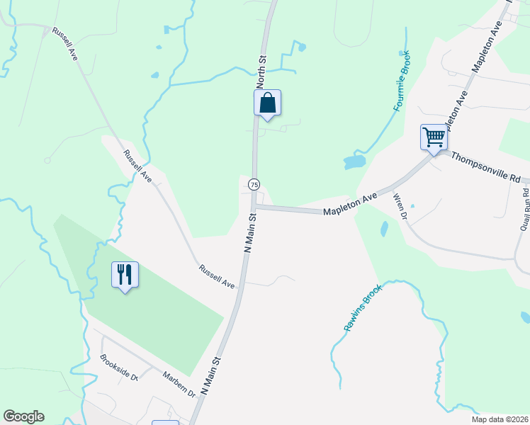 map of restaurants, bars, coffee shops, grocery stores, and more near 320 Mapleton Avenue in Suffield