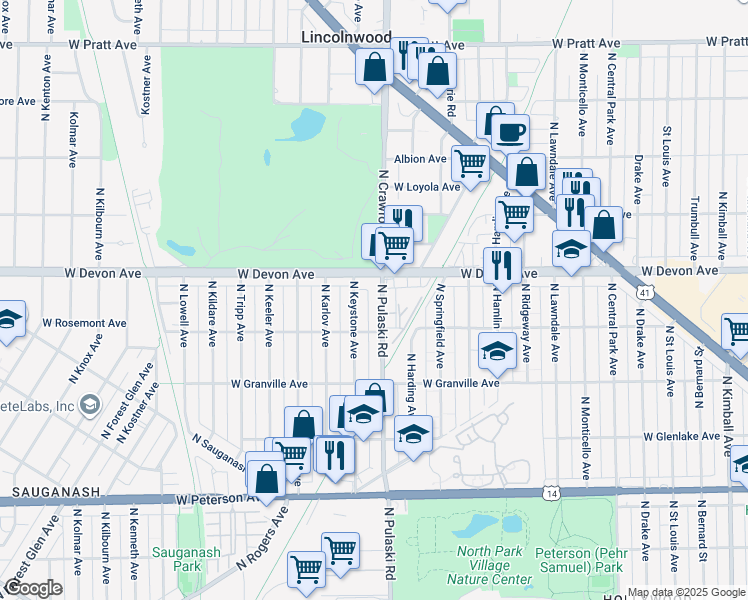 map of restaurants, bars, coffee shops, grocery stores, and more near in Chicago