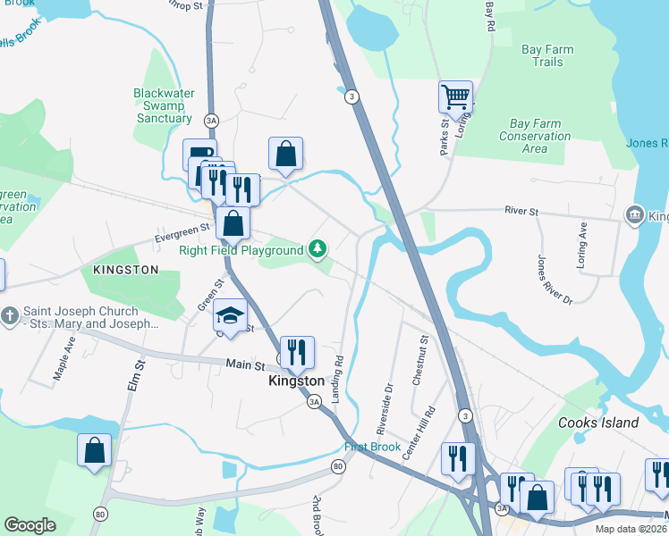 map of restaurants, bars, coffee shops, grocery stores, and more near 39R Maple Avenue in Kingston