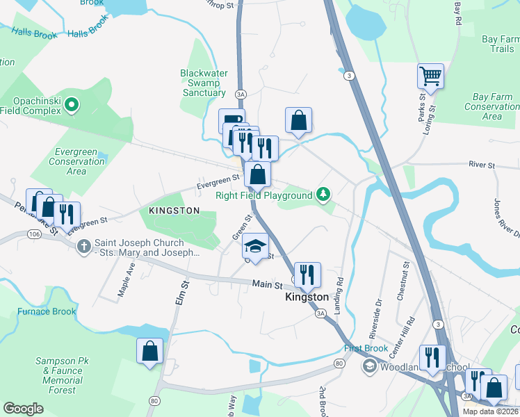 map of restaurants, bars, coffee shops, grocery stores, and more near 41 Summer Street in Kingston