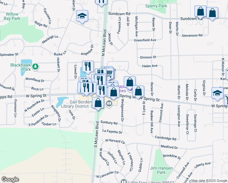 map of restaurants, bars, coffee shops, grocery stores, and more near in South Elgin
