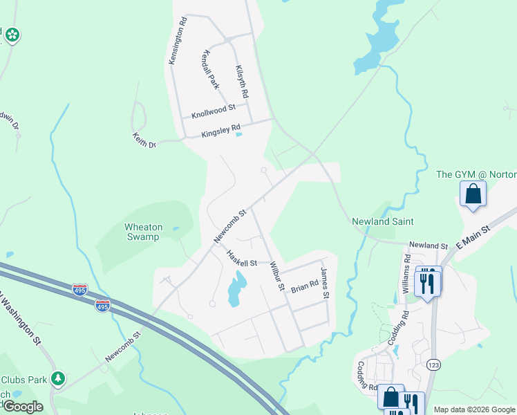 map of restaurants, bars, coffee shops, grocery stores, and more near 95 Newcomb Street in Norton