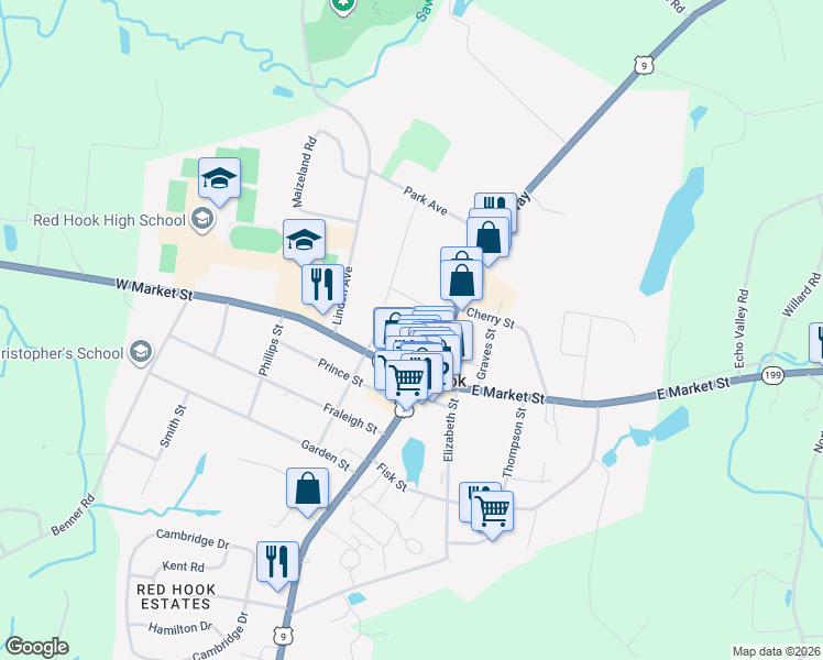 map of restaurants, bars, coffee shops, grocery stores, and more near 3 Scism Circle in Red Hook