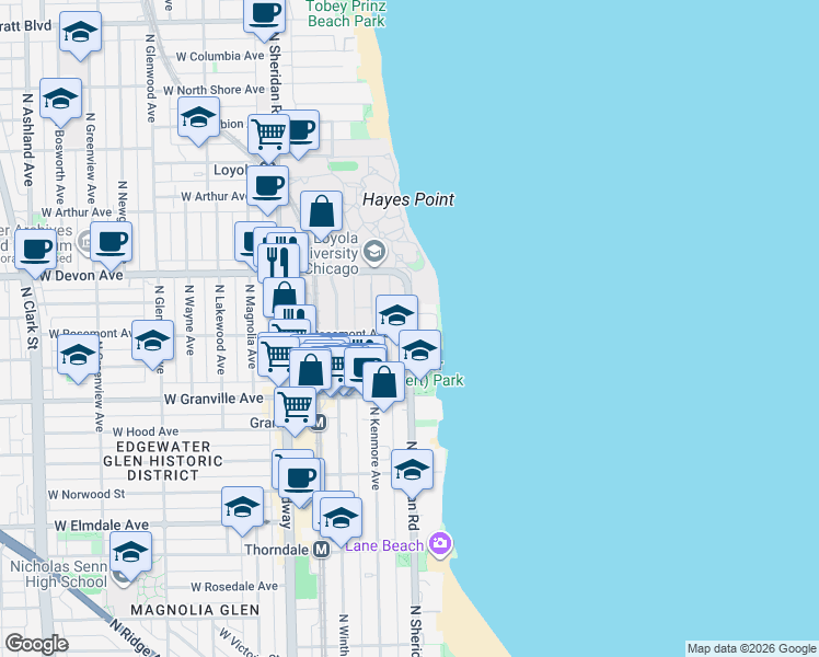 map of restaurants, bars, coffee shops, grocery stores, and more near in Chicago