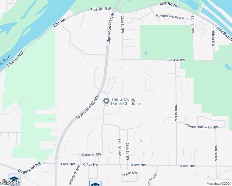 map of restaurants, bars, coffee shops, grocery stores, and more near 2109 29th Street Northwest in Cedar Rapids