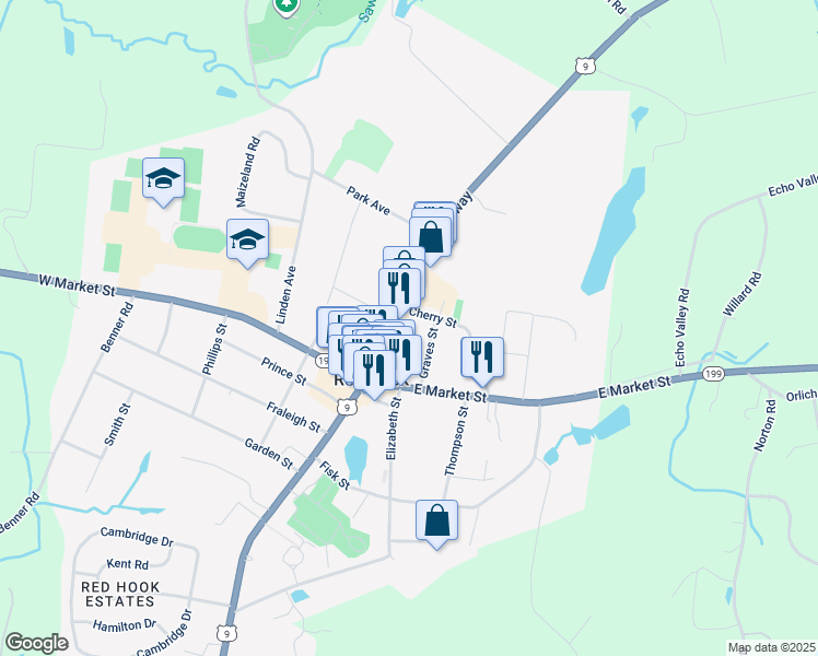 map of restaurants, bars, coffee shops, grocery stores, and more near 5 Cherry Street in Red Hook