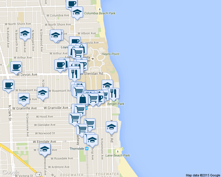 map of restaurants, bars, coffee shops, grocery stores, and more near in Chicago