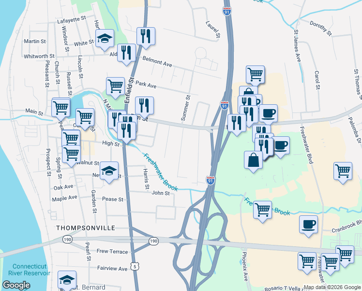 map of restaurants, bars, coffee shops, grocery stores, and more near 15 Ohear Avenue in Enfield