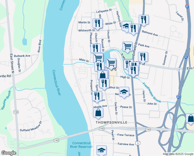 map of restaurants, bars, coffee shops, grocery stores, and more near 44 High Street in Enfield
