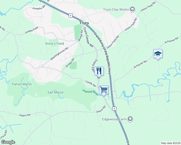 map of restaurants, bars, coffee shops, grocery stores, and more near 36 Truro Center Road in Truro