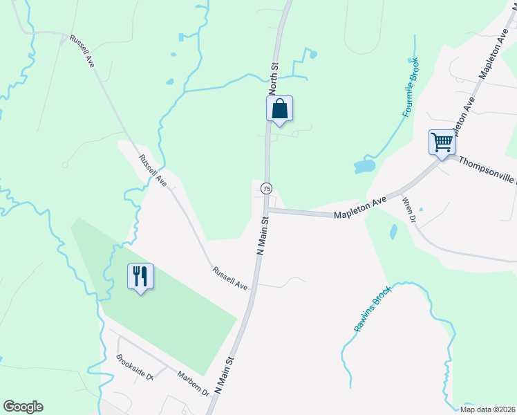 map of restaurants, bars, coffee shops, grocery stores, and more near 603 North Street in Suffield