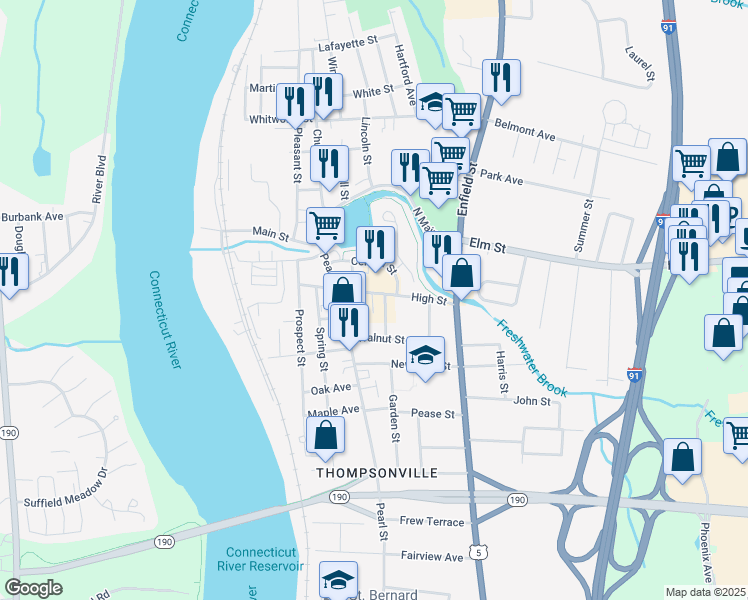 map of restaurants, bars, coffee shops, grocery stores, and more near 70 High Street in Enfield