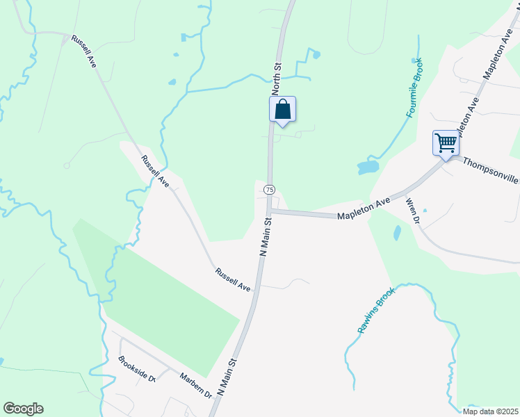 map of restaurants, bars, coffee shops, grocery stores, and more near 603 North Street in Suffield