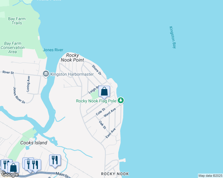 map of restaurants, bars, coffee shops, grocery stores, and more near 67 Shore Drive in Kingston