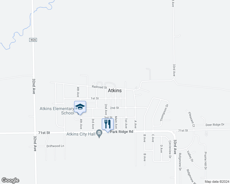 map of restaurants, bars, coffee shops, grocery stores, and more near in Atkins