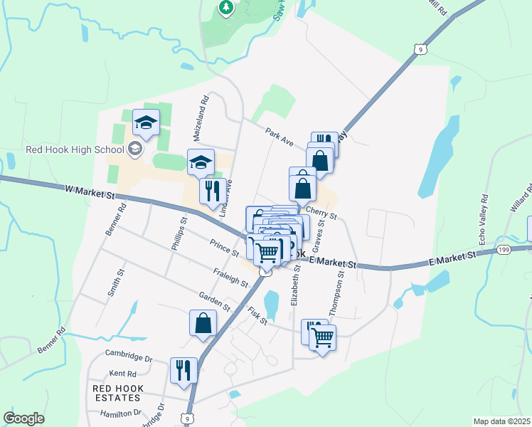 map of restaurants, bars, coffee shops, grocery stores, and more near 3 Scism Circle in Red Hook