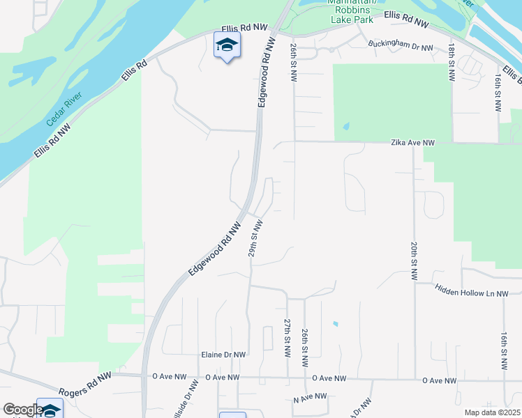 map of restaurants, bars, coffee shops, grocery stores, and more near 2159 29th Street Northwest in Cedar Rapids