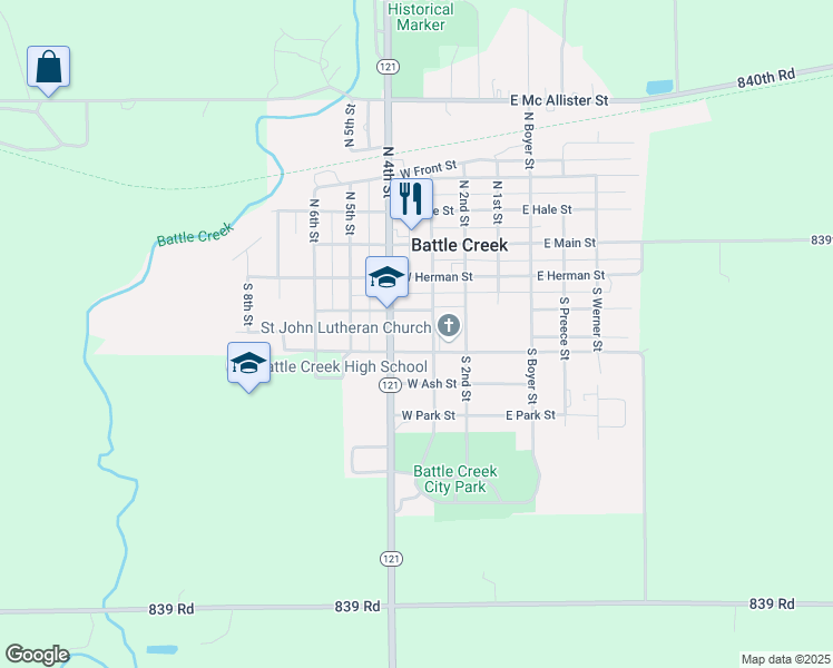 map of restaurants, bars, coffee shops, grocery stores, and more near 305 South 4th Street in Battle Creek