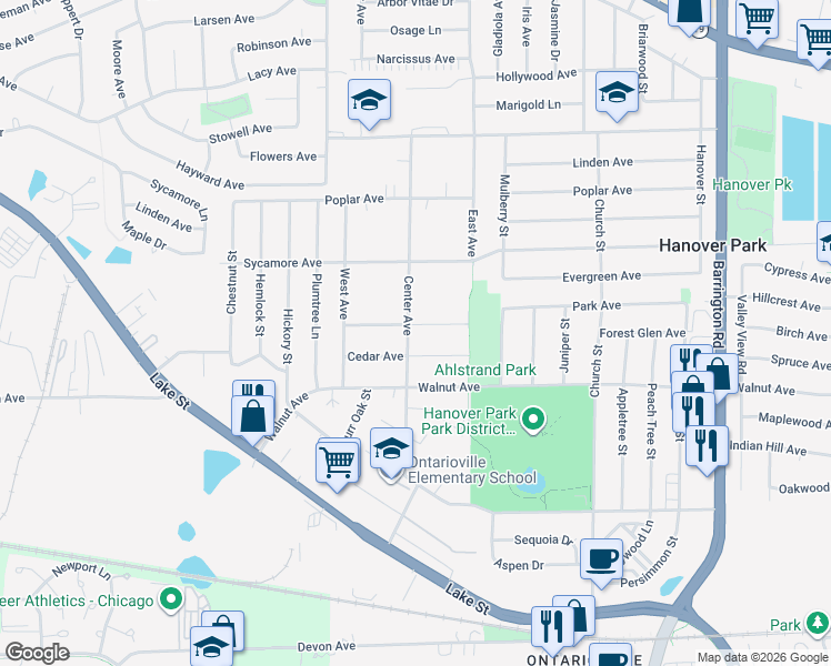 map of restaurants, bars, coffee shops, grocery stores, and more near 2069 Cherry Avenue in Hanover Park