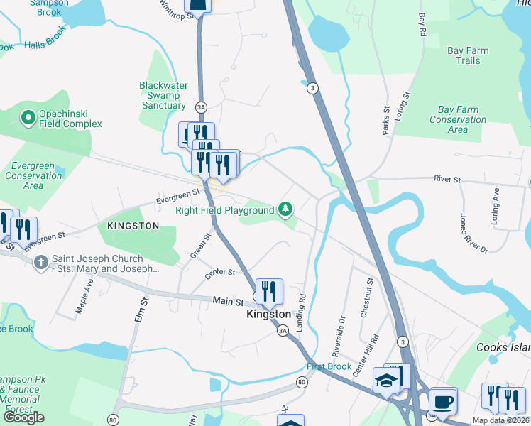 map of restaurants, bars, coffee shops, grocery stores, and more near 39R Maple Avenue in Kingston