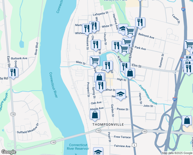 map of restaurants, bars, coffee shops, grocery stores, and more near 44 High Street in Enfield