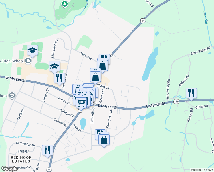 map of restaurants, bars, coffee shops, grocery stores, and more near 19 Cherry Street in Red Hook
