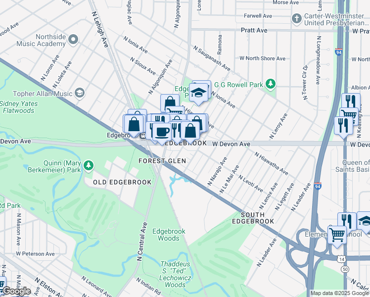 map of restaurants, bars, coffee shops, grocery stores, and more near 5331 West Devon Avenue in Chicago