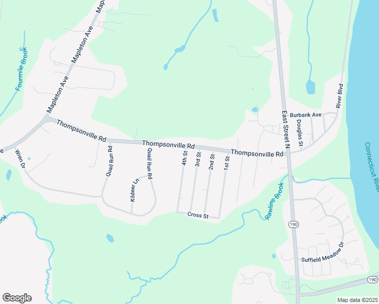 map of restaurants, bars, coffee shops, grocery stores, and more near 585 Thompsonville Road in Suffield
