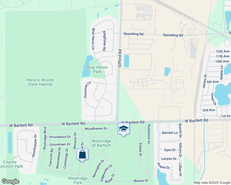 map of restaurants, bars, coffee shops, grocery stores, and more near 1924 Sundrop Court in Bartlett