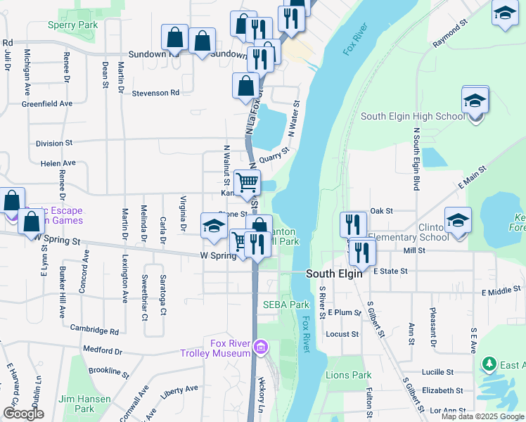 map of restaurants, bars, coffee shops, grocery stores, and more near 355 North La Fox Street in South Elgin