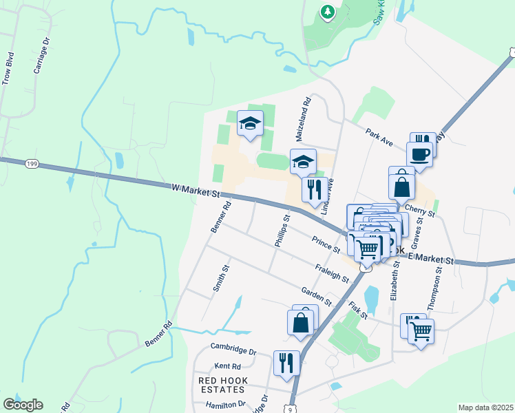 map of restaurants, bars, coffee shops, grocery stores, and more near 80 New York 199 in Red Hook