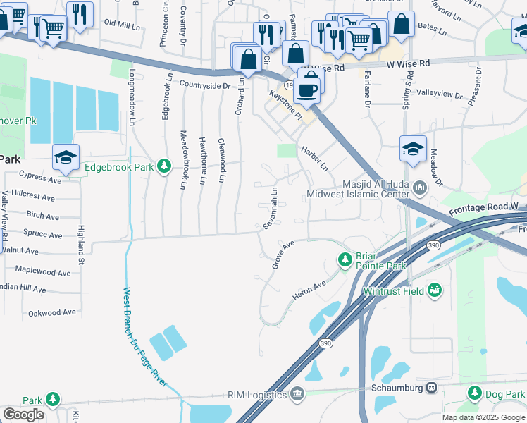 map of restaurants, bars, coffee shops, grocery stores, and more near 1900 Stormy Court in Schaumburg