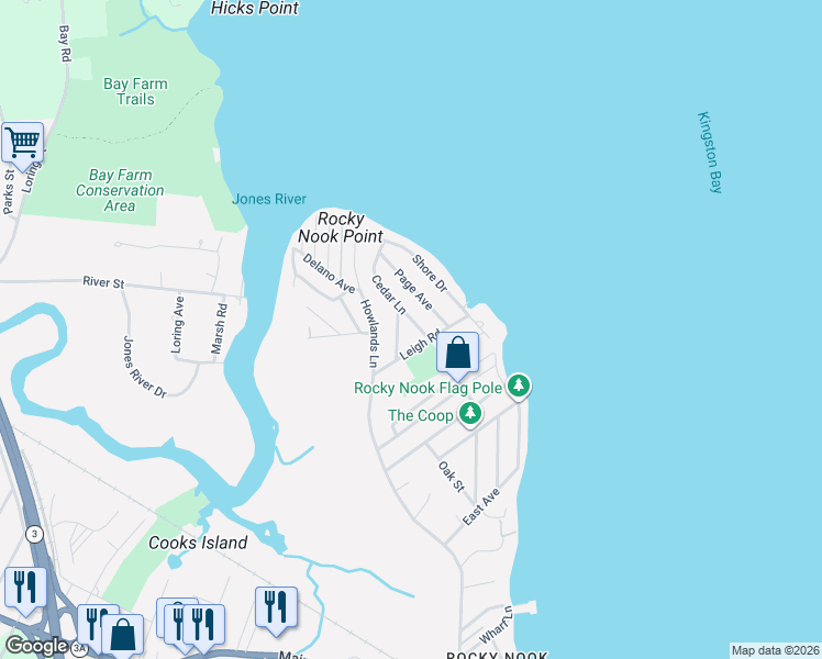 map of restaurants, bars, coffee shops, grocery stores, and more near 10 Cedar Lane in Kingston