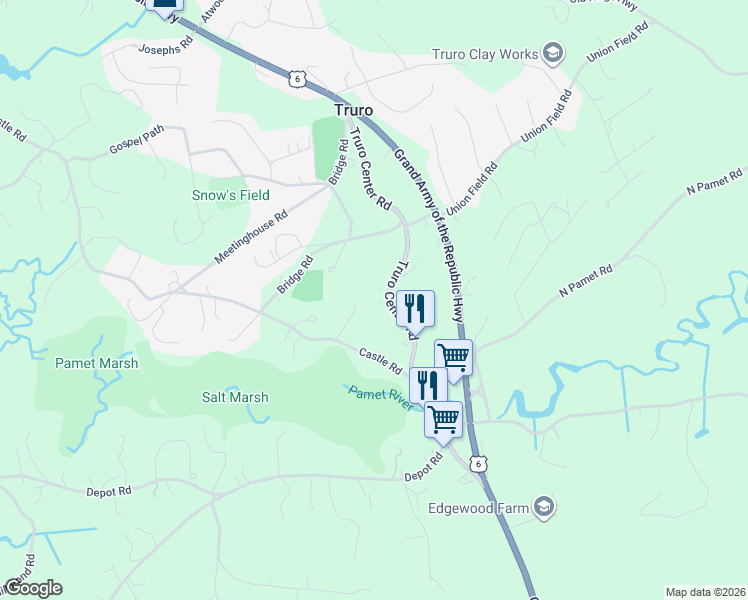 map of restaurants, bars, coffee shops, grocery stores, and more near 36 Truro Center Road in Truro
