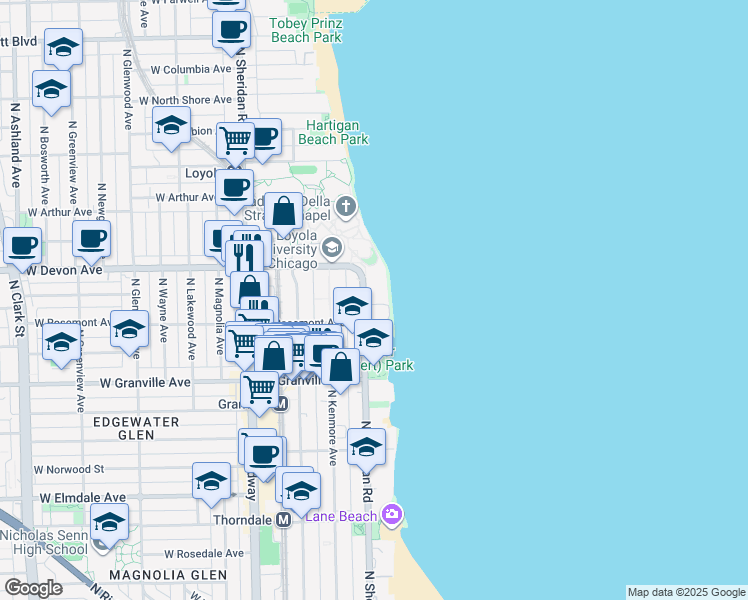 map of restaurants, bars, coffee shops, grocery stores, and more near in Chicago