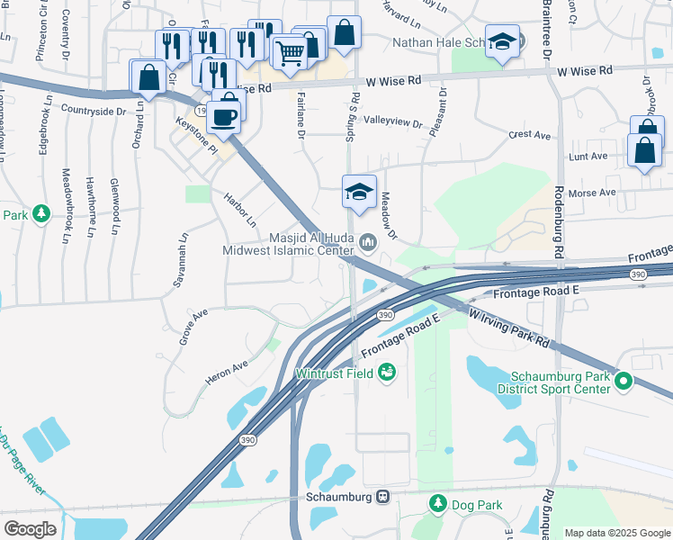 map of restaurants, bars, coffee shops, grocery stores, and more near 1525 Commodore Court in Schaumburg