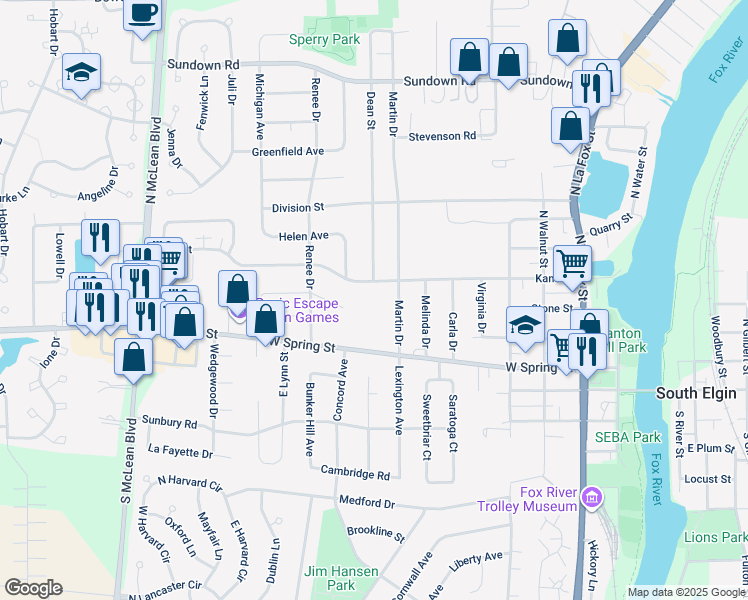 map of restaurants, bars, coffee shops, grocery stores, and more near 759 Kane Street in South Elgin