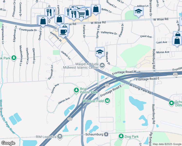 map of restaurants, bars, coffee shops, grocery stores, and more near 1525 Commodore Court in Schaumburg