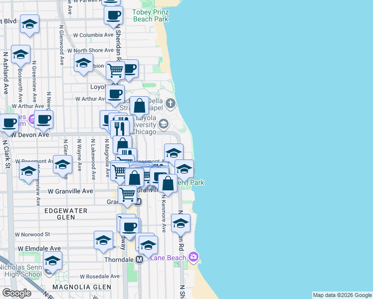 map of restaurants, bars, coffee shops, grocery stores, and more near in Chicago