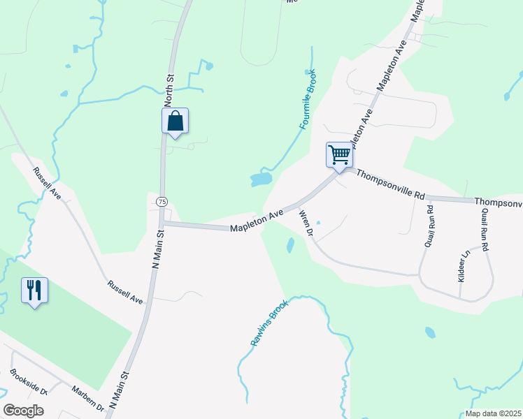 map of restaurants, bars, coffee shops, grocery stores, and more near 483 Mapleton Avenue in Suffield