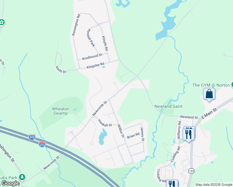 map of restaurants, bars, coffee shops, grocery stores, and more near 95 Newcomb Street in Norton