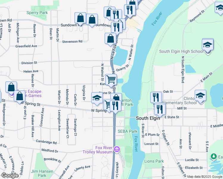 map of restaurants, bars, coffee shops, grocery stores, and more near 310 North La Fox Street in South Elgin