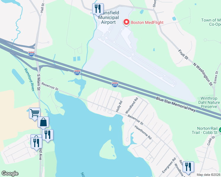 map of restaurants, bars, coffee shops, grocery stores, and more near 28 Azalea Road in Mansfield