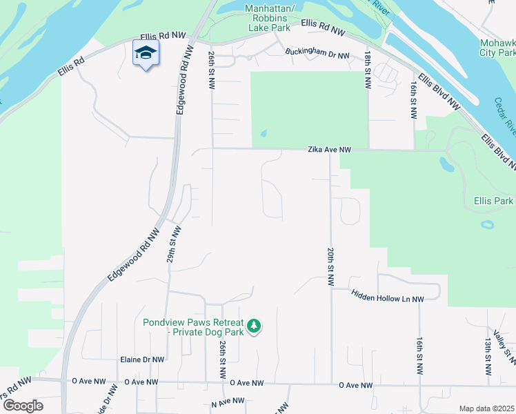 map of restaurants, bars, coffee shops, grocery stores, and more near 2046 Sugar Creek Drive Northwest in Cedar Rapids