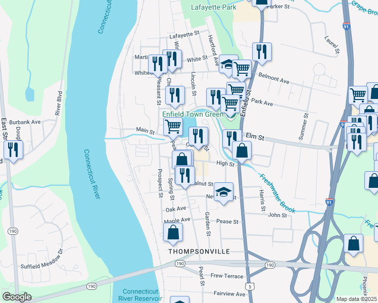 map of restaurants, bars, coffee shops, grocery stores, and more near 11 Wallace Street in Enfield