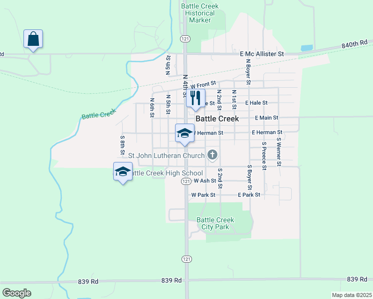 map of restaurants, bars, coffee shops, grocery stores, and more near 305 South 4th Street in Battle Creek