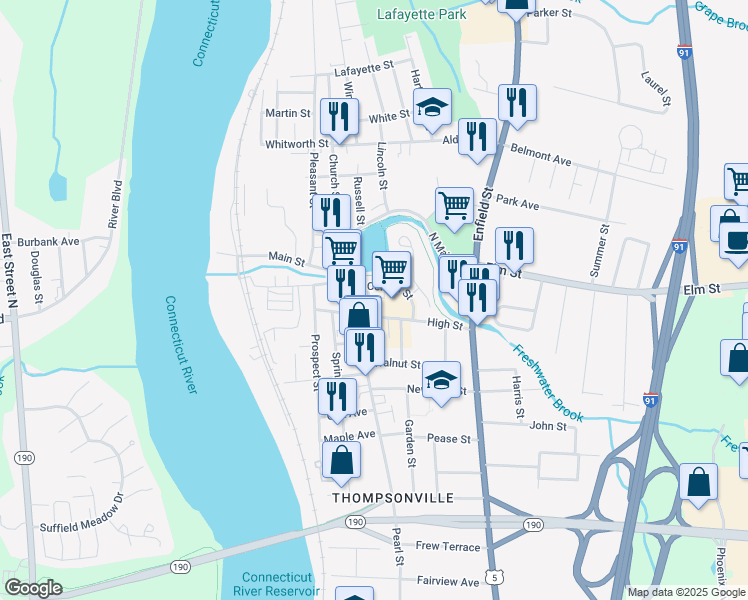 map of restaurants, bars, coffee shops, grocery stores, and more near 70 High Street in Enfield