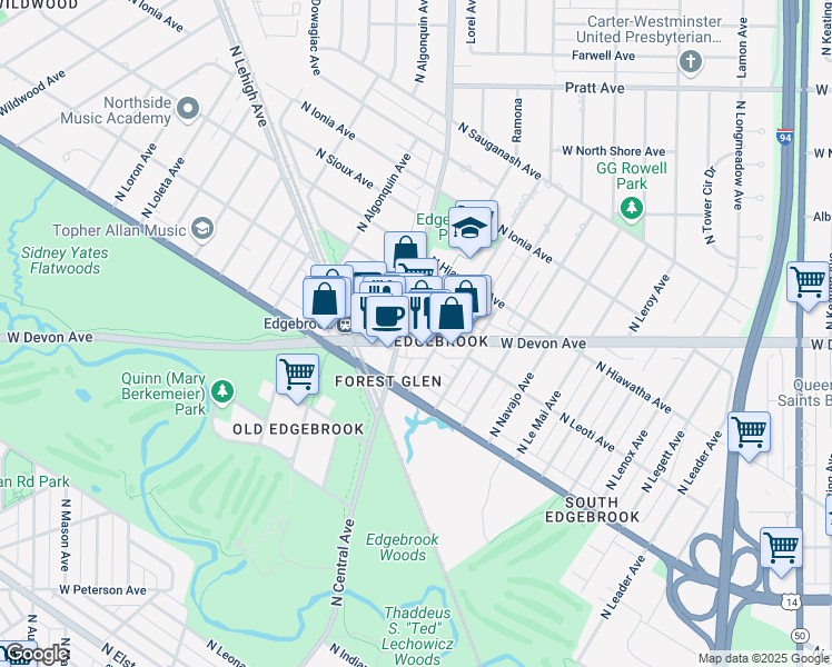 map of restaurants, bars, coffee shops, grocery stores, and more near in Chicago